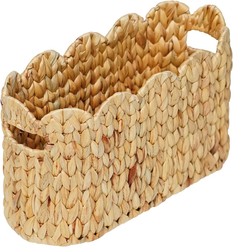 Coeusy Toilet Paper Storage Basket,Scalloped Wicker Basket for Bathroom Organizers and Storage,Hand-Woven Rattan Bathroom Decor Accessories,Natural Water Hyacinth - Image 1